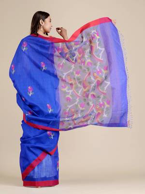Blue hand woven matka silk saree with blouse 3