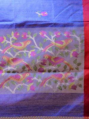 Blue hand woven matka silk saree with blouse 4