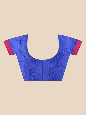 Blue hand woven matka silk saree with blouse 5