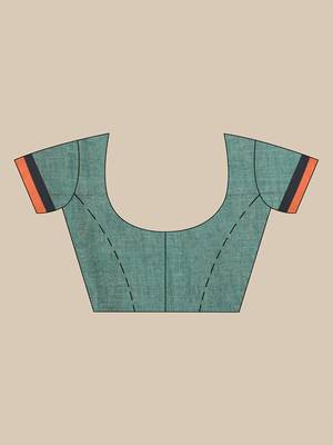 Sea green hand woven pure cotton saree with blouse 5
