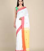 White hand woven pure cotton saree with blouse