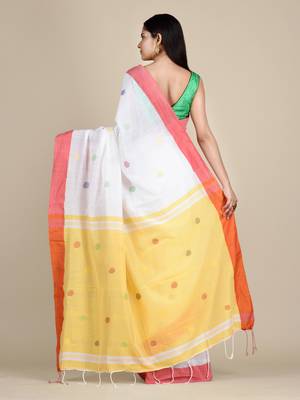 White hand woven pure cotton saree with blouse 3