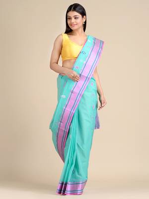 Sky blue hand woven pure cotton saree  1