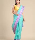 Sky blue hand woven pure cotton saree 