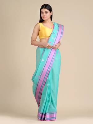 Sky blue hand woven pure cotton saree  2