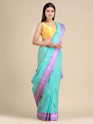Sky blue hand woven pure cotton saree  3