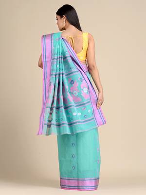 Sky blue hand woven pure cotton saree  4