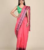 Pink Hand Woven Pure Cotton Saree Without Blouse