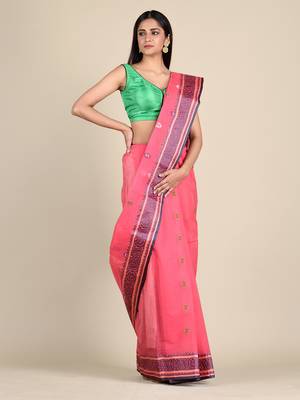 Pink Hand Woven Pure Cotton Saree Without Blouse 3