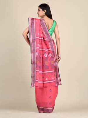 Pink Hand Woven Pure Cotton Saree Without Blouse 4