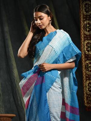 White hand woven pure cotton saree with blouse 3