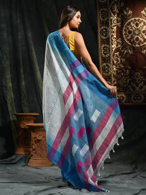 White hand woven pure cotton saree with blouse 4