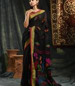 Black hand woven pure linen saree with blouse