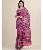PINK & BLACK Cotton Silk Hand Woven  KATHA STITCH  Handloom Saree