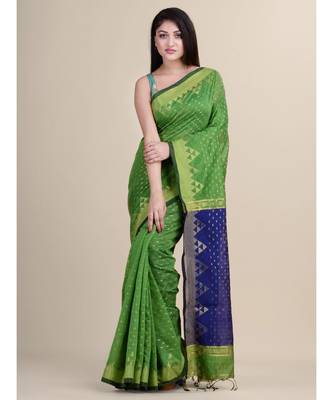 GREEN & BLUE Cotton Silk Hand Woven  Jamdani SILK COTTON Handloom Saree 1