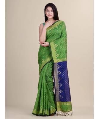 GREEN & BLUE Cotton Silk Hand Woven  Jamdani SILK COTTON Handloom Saree 3