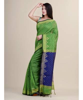 GREEN & BLUE Cotton Silk Hand Woven  Jamdani SILK COTTON Handloom Saree 5