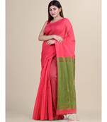 MAGENTA & OLIVE GREEN Cotton Silk Hand Woveni SEQUENCE Handloom Jamdani   Saree