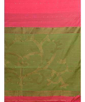 MAGENTA & OLIVE GREEN Cotton Silk Hand Woveni SEQUENCE Handloom Jamdani   Saree 2
