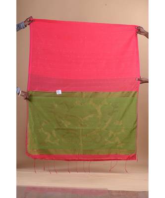 MAGENTA & OLIVE GREEN Cotton Silk Hand Woveni SEQUENCE Handloom Jamdani   Saree 4