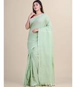 PISTA GREEN & WHITE Cotton Silk Hand PRINTED  Jamdani Handloom Saree
