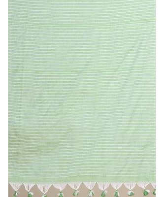 PISTA GREEN & WHITE Cotton Silk Hand PRINTED  Jamdani Handloom Saree 4