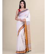 WHITE & BROWN Pure  Cotton Silk Hand Woven  Jamdani  Handloom   Saree