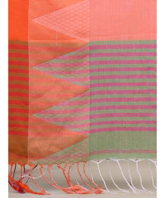 GREEN & ORANGE Pure Cotton Silk Hand Woven  Jamdani  Handloom   Saree 4