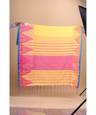 YELLOW & MULTI Pure Cotton Silk Hand Woven  Jamdani  Handloom   Saree 4