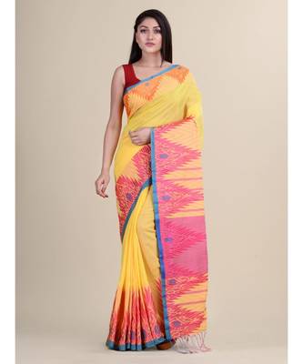 YELLOW & MULTI Pure Cotton Silk Hand Woven  Jamdani  Handloom   Saree 5
