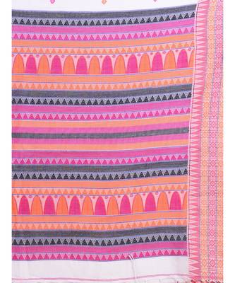 WHITE, PINK & MULTI Pure Cotton Silk Hand Woven Tant Jamdani  Handloom   Saree 2