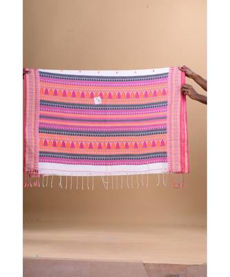 WHITE, PINK & MULTI Pure Cotton Silk Hand Woven Tant Jamdani  Handloom   Saree 4