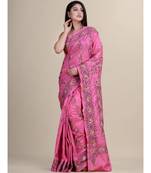 PINK Pure Cotton katha stitch art Silk Hand Woven Tant Jamdani  Handloom   Saree