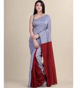 GREY & MAROON Pure Cotton Silk Hand Woven Tant Jamdani  Handloom   Saree