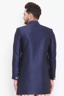 Blue Plain Silk Blend Sherwani