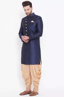 Blue Plain Silk Blend Sherwani