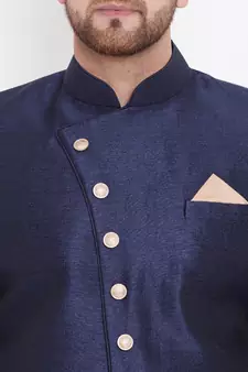 Blue Plain Silk Blend Sherwani