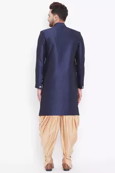 Blue Plain Silk Blend Sherwani