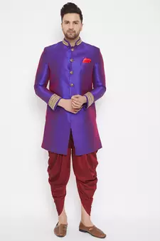 Purple plain silk blend sherwani