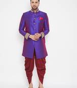 Purple plain silk blend sherwani