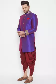 Purple plain silk blend sherwani