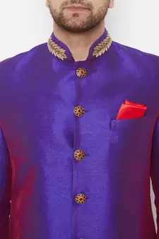 Purple plain silk blend sherwani