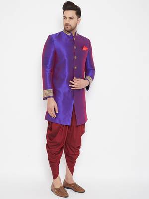 Purple plain silk blend sherwani 4