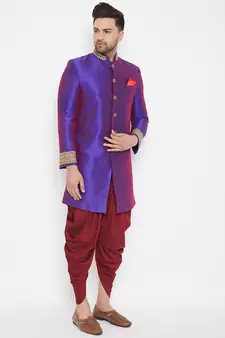 Purple plain silk blend sherwani