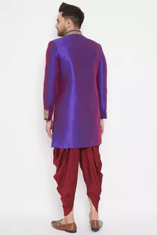 Purple plain silk blend sherwani