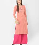 Span Pink Embroidered Straight Kurta