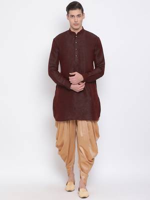 Red Plain Silk Blend Dhoti-Kurta 1