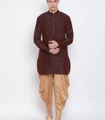 Red Plain Silk Blend Dhoti-Kurta
