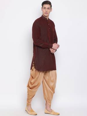 Red Plain Silk Blend Dhoti-Kurta 2