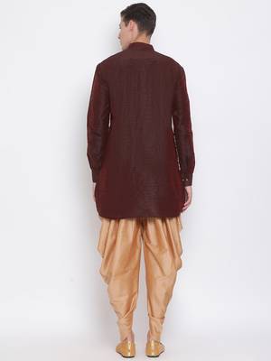 Red Plain Silk Blend Dhoti-Kurta 3